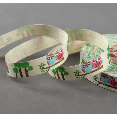 Лента хлопковая «Совы», 15 мм, цвет бежевый