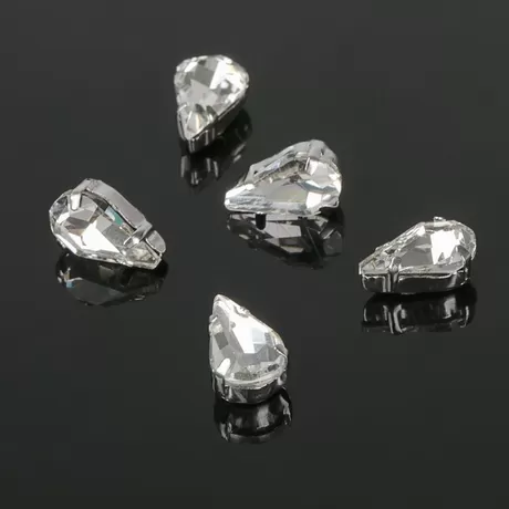 Стразы в цапах 6х10 мм белый в серебре / 1 шт