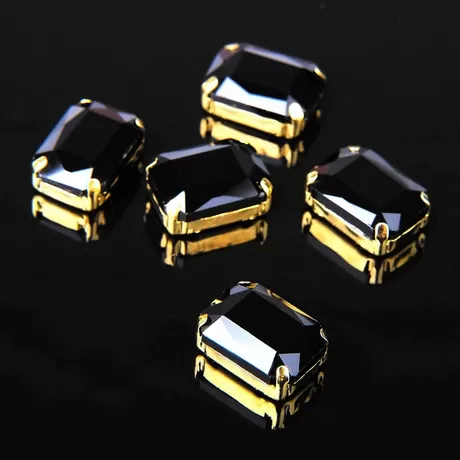 Стразы в цапах 10х14 мм черный в золоте / 1 шт