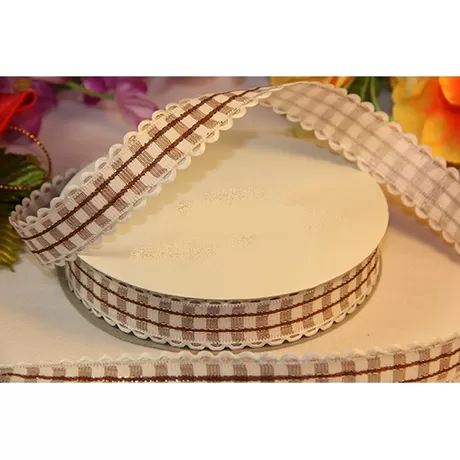 Лента декоративная с узором клетка Виши коричневый 15 мм / 1 м