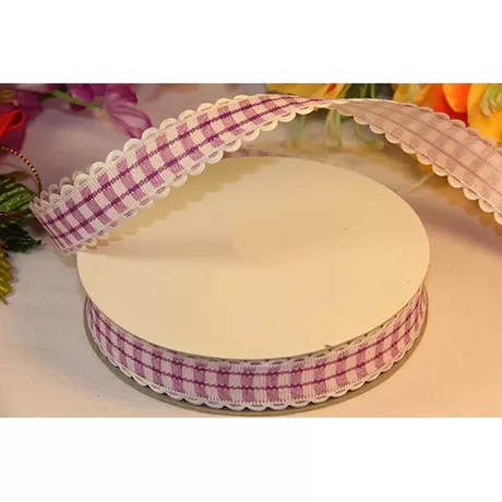 Лента декоративная с узором клетка Виши сиреневый 15 мм / 1 м